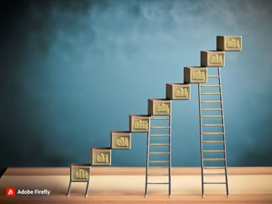 Ladder with distinct stages, representing the progression of building and monetizing a successful blog