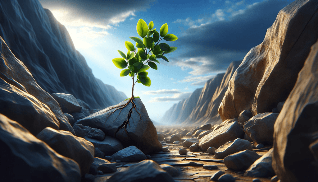 Grow to Succeed: The Essential Guide to a Growth Mindset 2 -resilient-plant-or-tree-growing-in-a-challenging-environment-symbolizing-strength-and-perseverance.-The-image-shows-a-sapling-sprouting-through
