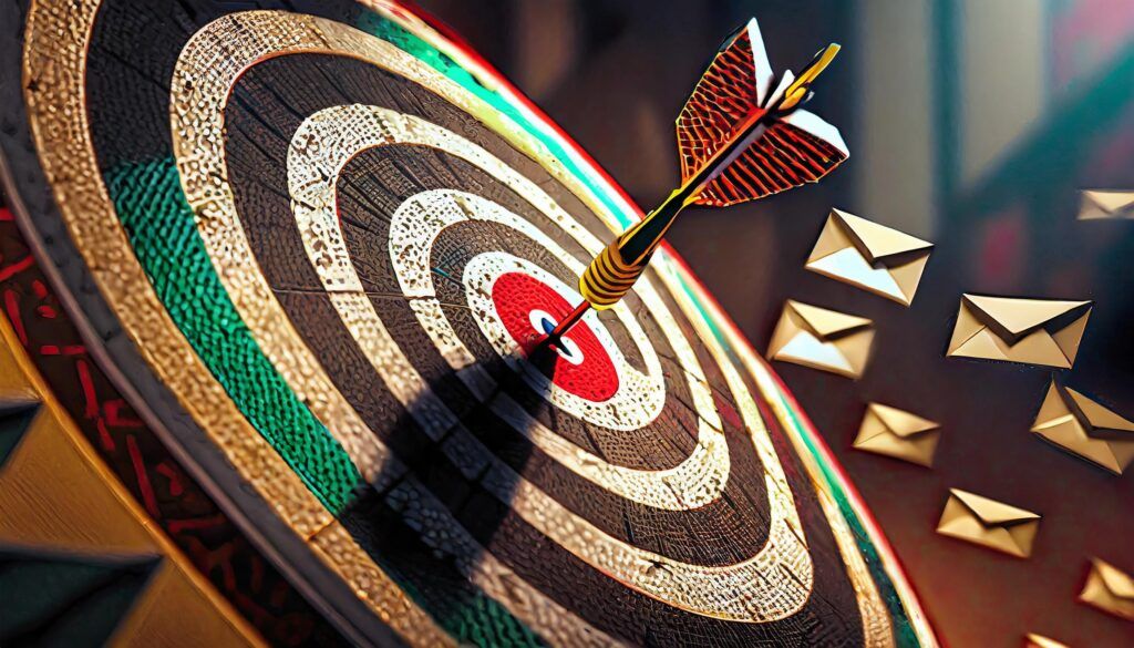 The Benefits Of Building An Email List For Affiliate Marketing 3 A dartboard or target, where the darts are email icons or envelopes hitting different parts