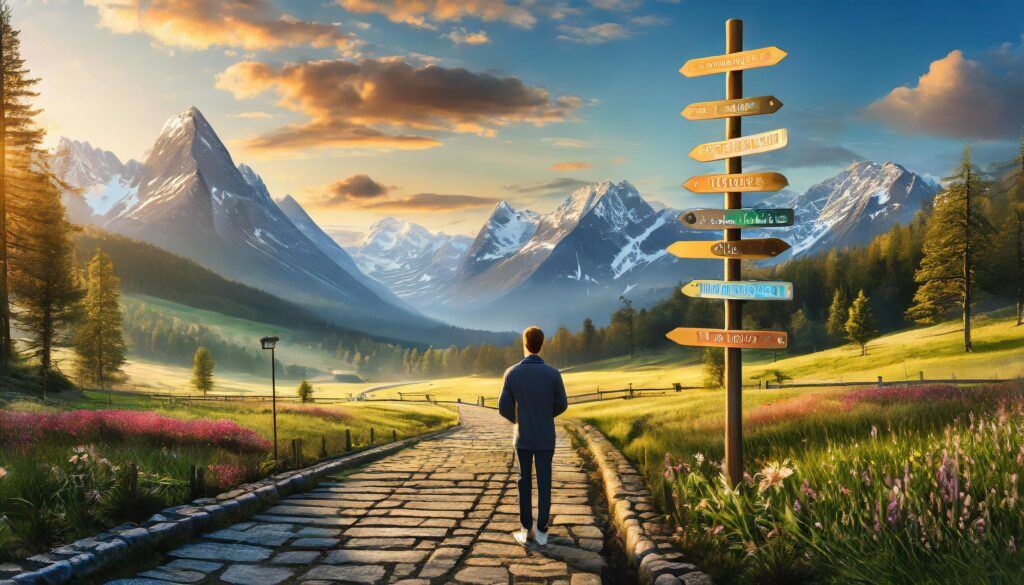 Unlock the Secrets: Finding Freelance Writing Clients Made Easy 5 A-depiction-of-a-freelancer-standing-at-a-crossroads-with-signposts-pointing-in-various-dire-scaled