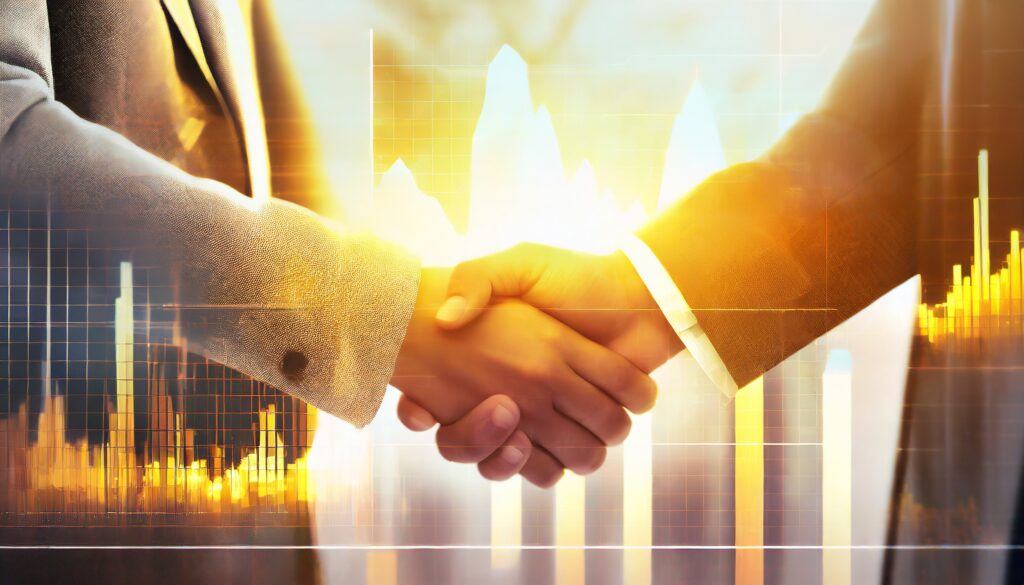 How To Turn Your Side Hustle Into A Business: Our 14 Best tips! 4 Firefly A graph going upwards in the background of 2 people shaking hands together showing a partnership