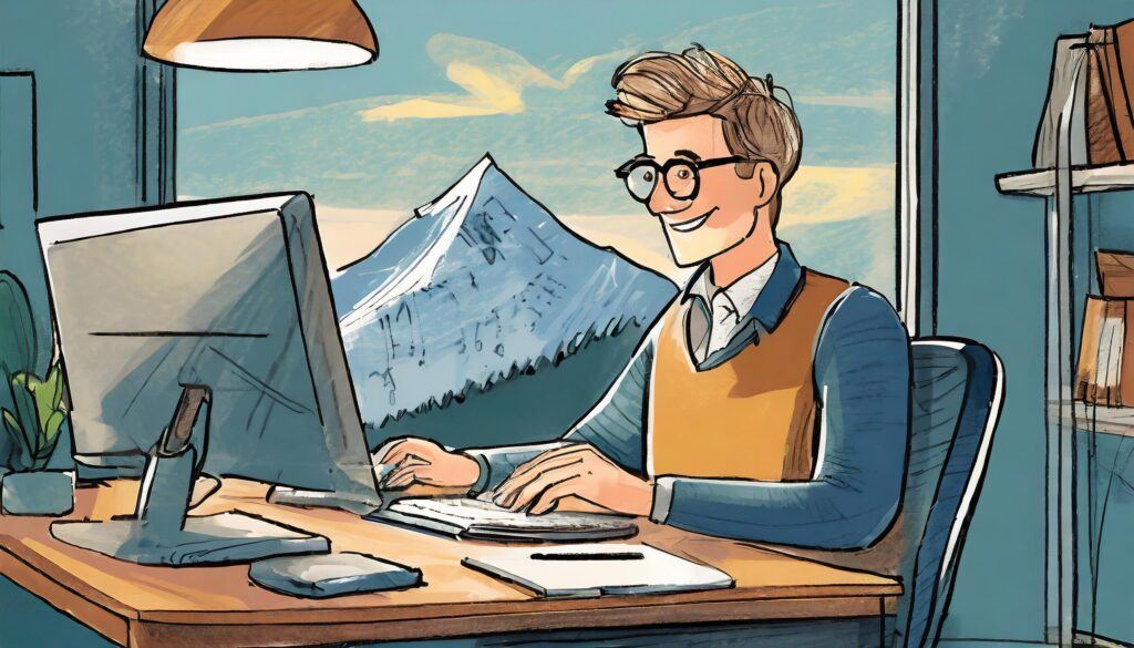 The Pros & Cons of Freelancing: What You Need to Know 5 A person sitting at their desk, with a computer on it, and they are focused at it