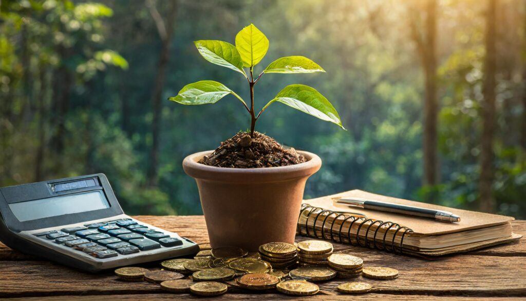 Unlock the Secrets: Finding Freelance Writing Clients Made Easy 3 An-image-of-a-thriving-plant-growing-from-a-pot-of-coins-with-tools-like-a-pen-notebook-a-scaled