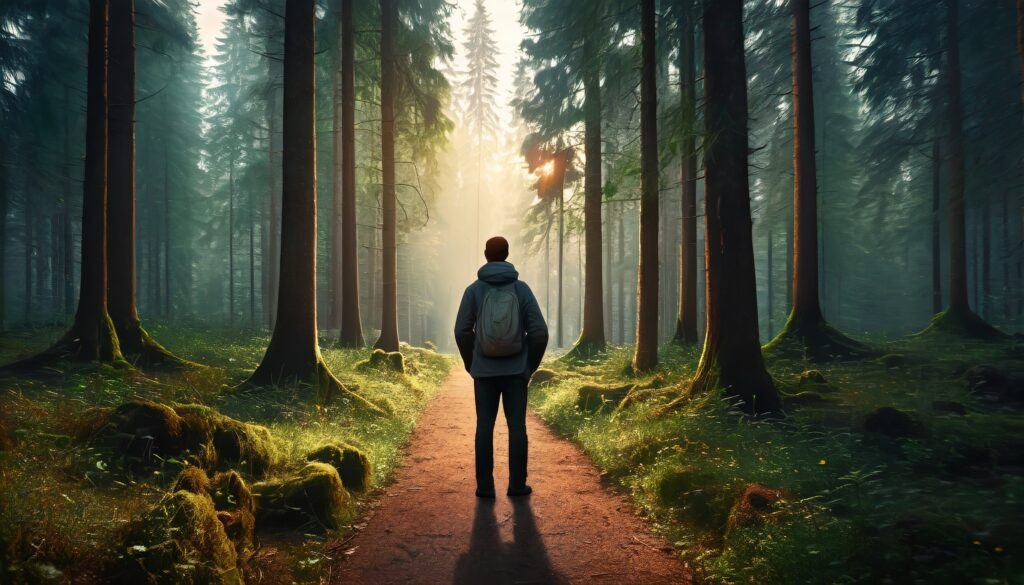 How To Get Started As A Freelance Writer - image of a person at the beginning of a path in a beautiful, mysterious forest