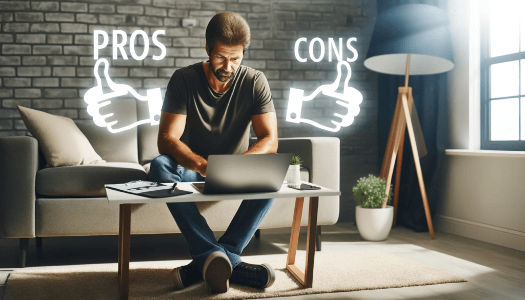 image of a man sitting in his living room working intently on his laptop