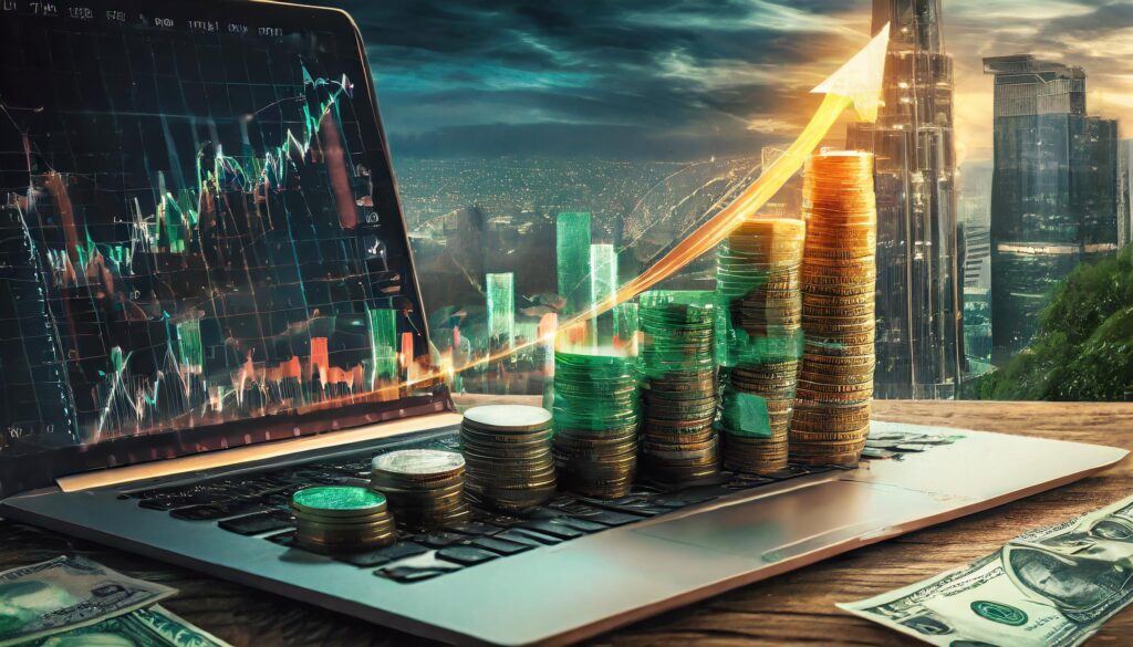 Generating Passive Income With Affiliate Marketing 2 Generating-Passive-Income-With-Affiliate-Marketing-A computer with a graph going up.
